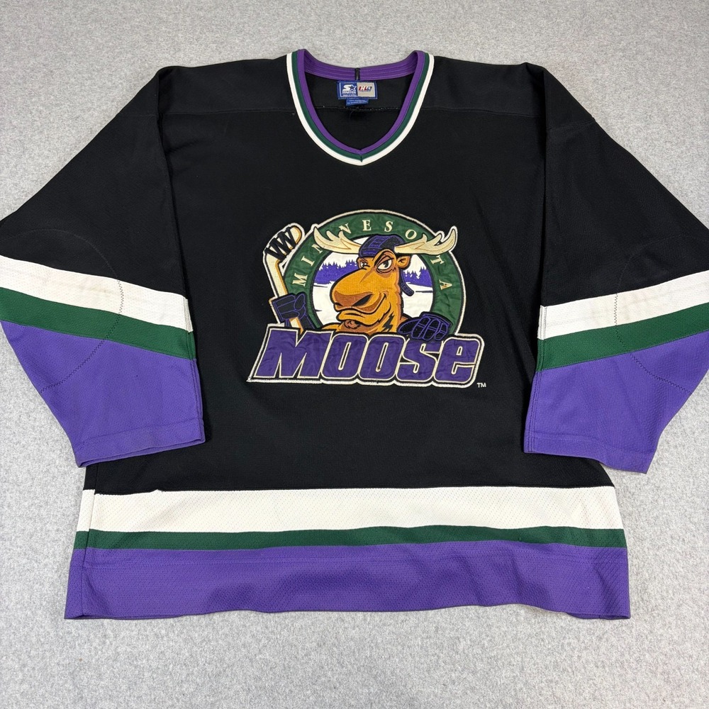Vintage Starter Jersey Mens XL Black Minnesota Moose IHL Hockey
